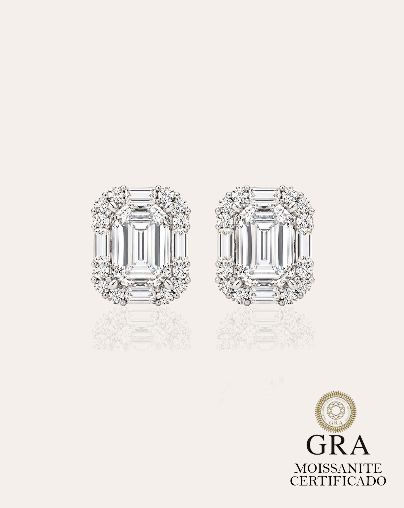 Brinco de Prata Emerald Cut Moissanite 4ct