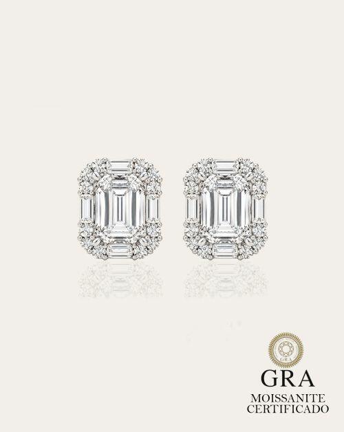 Brinco de Prata Emerald Cut Moissanite 4ct