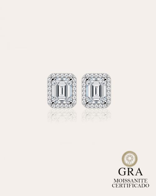 Brinco de Prata Mini Emerald Cut Moissanite 1ct