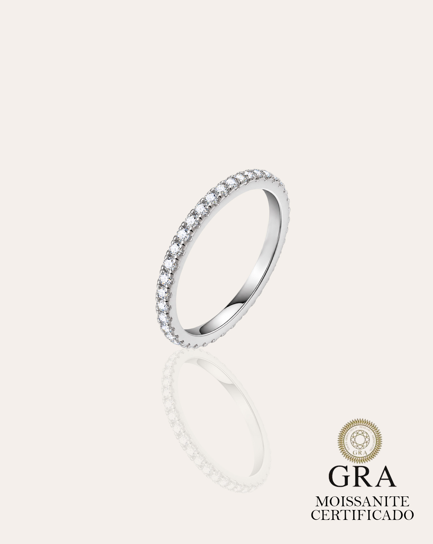 Anel de Prata Aparador Brilhante 2mm Moissanite 0.4ct