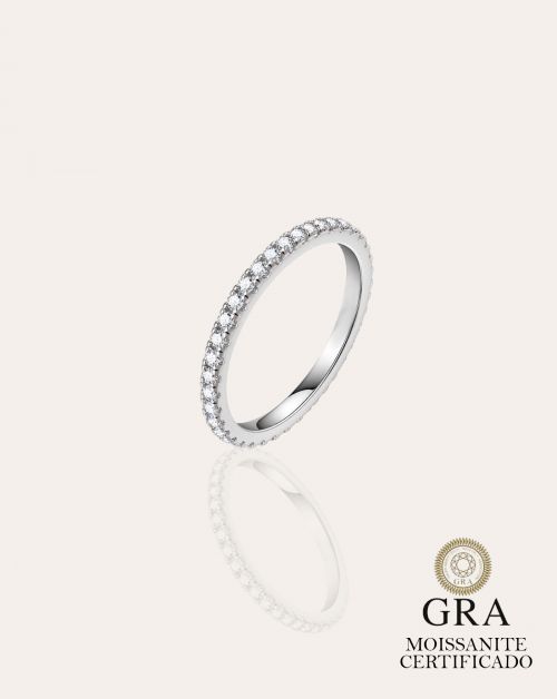 Anel de Prata Aparador Brilhante 2mm Moissanite 0.4ct