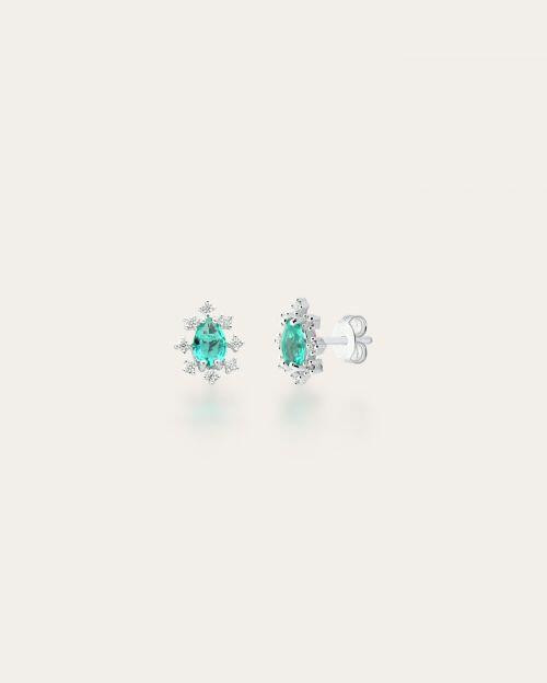 Brinco de Prata Gota Turmalina com Zircônias