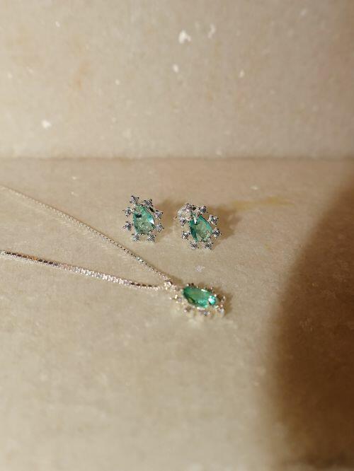 Brinco de Prata Gota Turmalina com Zircônias