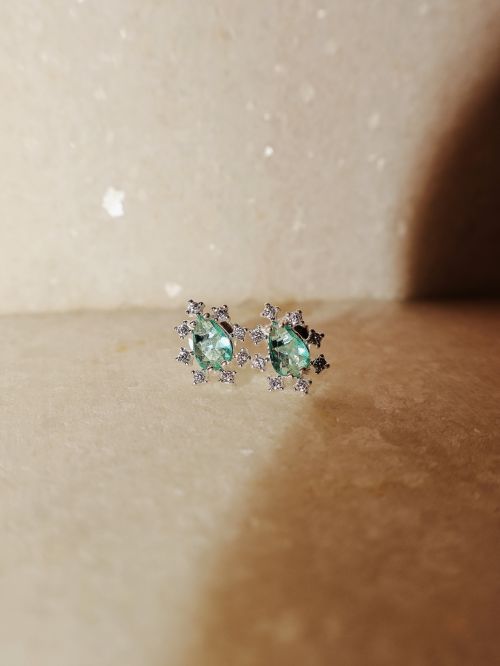Brinco de Prata Gota Turmalina com Zircônias