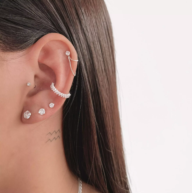 Kit de Brincos e Piercings de Prata 01