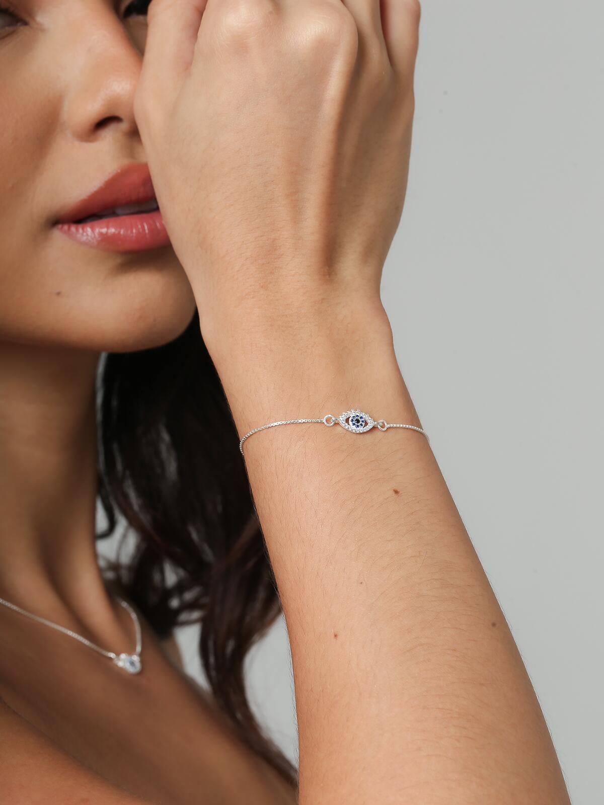 Pulseira de Prata�Olho Grego Cravejado
