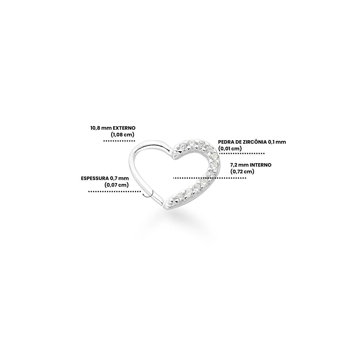 Piercing de Prata Daith Coração Cravejado Torção 10mm