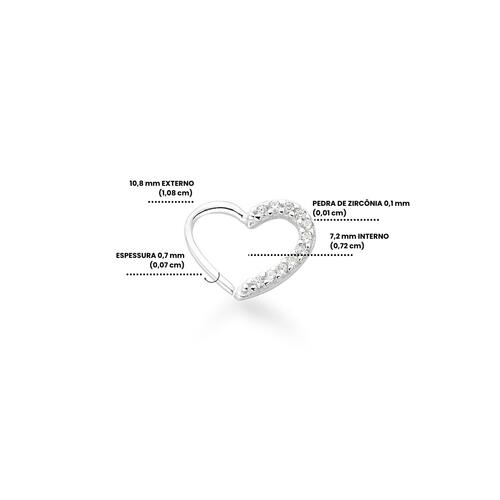Piercing de Prata Daith Coração Cravejado Torção 10mm