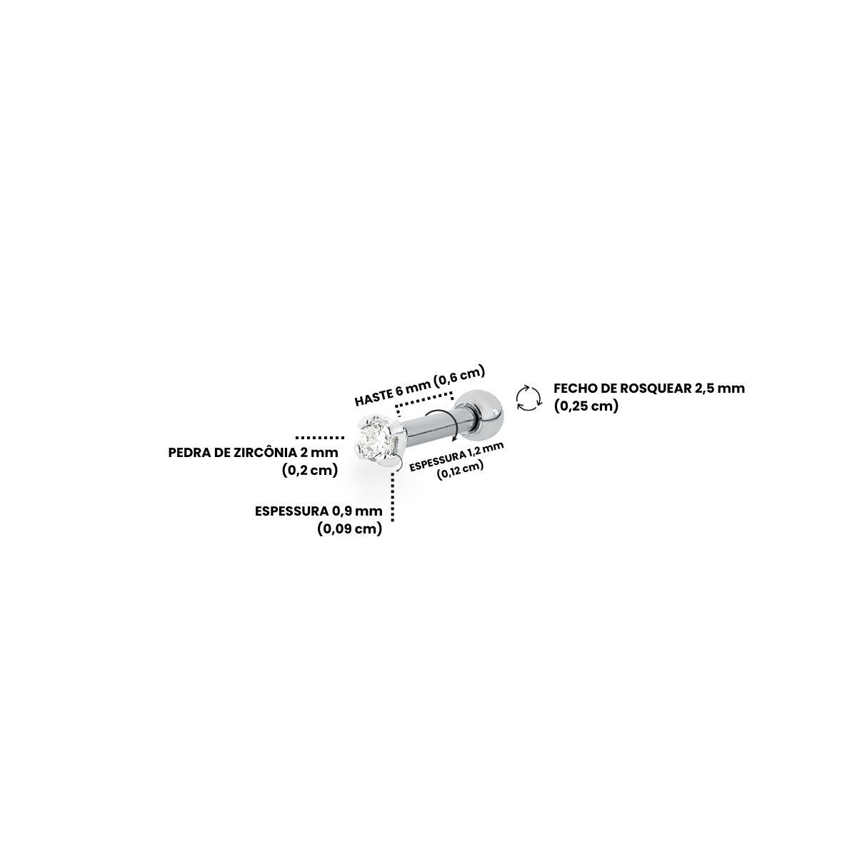 Piercing de Prata Ponto de Luz 2mm