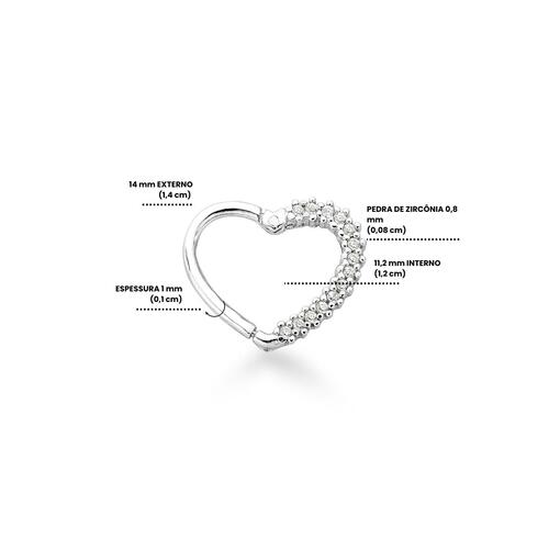 Piercing de Prata Daith Cora��o Cravejado Zirc�nia 14mm