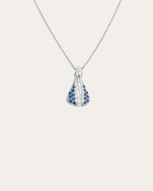 Colar de Prata N. Sra. Aparecida Cravejada Azul II