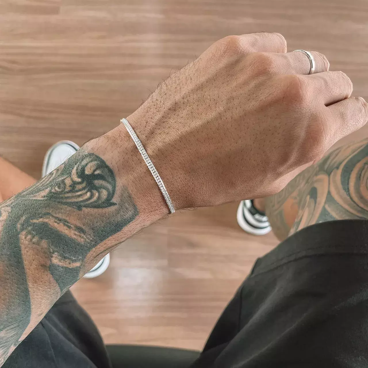 Pulseira de Prata Grumet Dupla Masculina