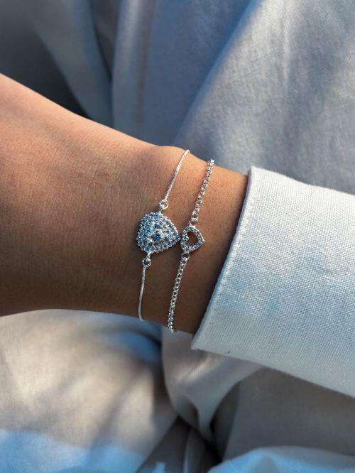 Pulseira de Prata Coração Cravejado Vazado