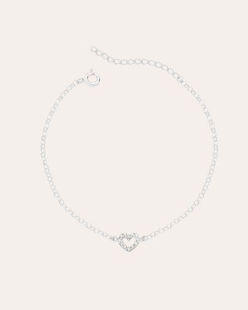 Pulseira de Prata Coração Cravejado Vazado