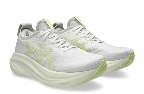 T�nis ASICS GEL Nimbus 27 - Masculino - Branco Gelo e Verde Claro