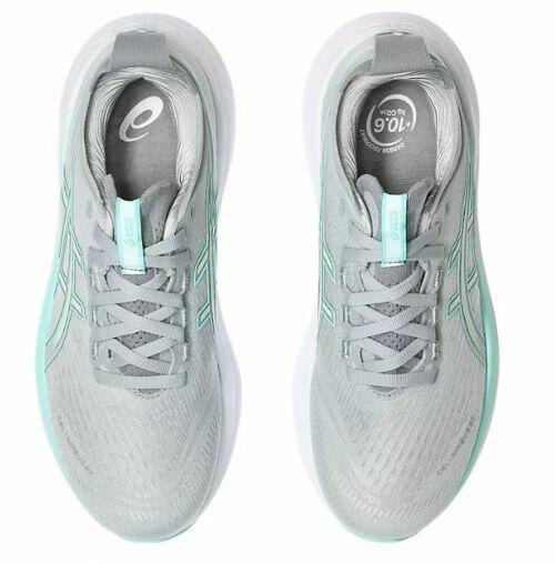 T�nis ASICS GEL Nimbus 27 - Feminino - Cinza e Verde com Branco