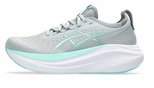 T�nis ASICS GEL Nimbus 27 - Feminino - Cinza e Verde com Branco