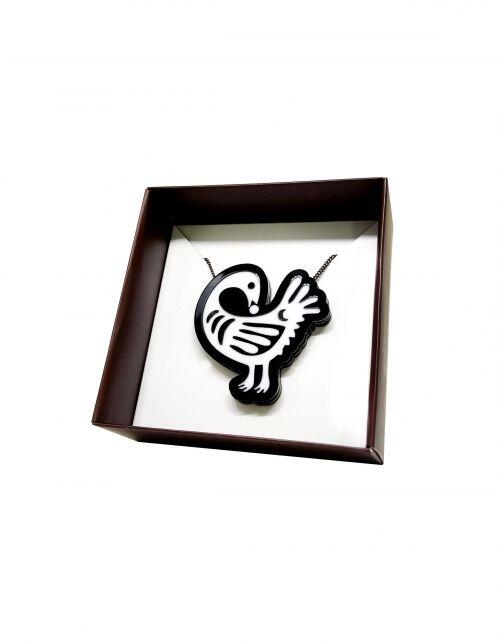 Colar Adinkra Sankofa Preto e Branco em Acr�lico l Elegante e Ic�nico